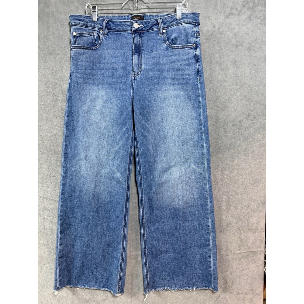 Quince Bella Stretch Wide Leg High Rise Jeans Twilight Blue Fray 33 (16)